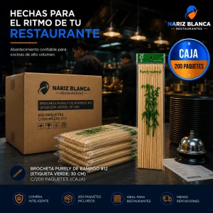 Brocheta purely de bamboo #12 (etiqueta verde; 30 cm) c/200 paquetes (CAJA)