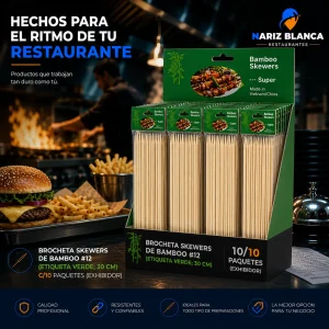 Brocheta skewers de bamboo #12 c/10 paquetes (EXHIBIDOR)
